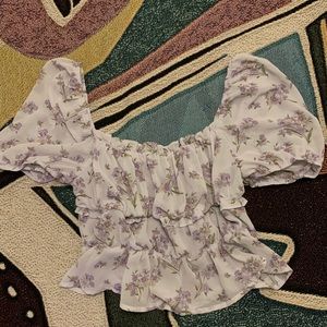 SOLD Lavender Floral Cropped Ruffle Top Small
